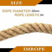 5m Sisal 20mm Rope Natural Twine Cord Thick Jute Hemp Manila Crafting Home Decor Kings Warehouse 