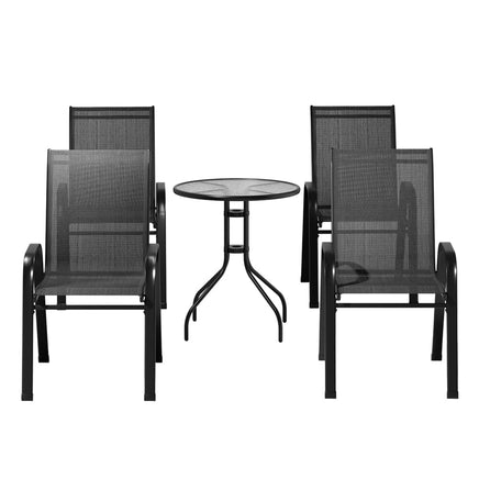 5PC Bistro Set Outdoor Table and Chairs Stackable Outdoor Furniture Black Furniture Kings Warehouse 