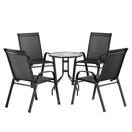 5PC Bistro Set Outdoor Table and Chairs Stackable Outdoor Furniture Black Furniture Kings Warehouse 