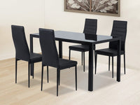 5PC Indoor Dining Table and Chairs Dinner Set Glass Leather Kitchen-Black March Mayhem Kings Warehouse 