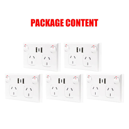 5PCS Double Power Point Dual USB+Type-C GPO Fast Charge 3.6 amp Wall Outlet Auto Accessories Kings Warehouse 
