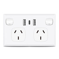 5PCS Double Power Point Dual USB+Type-C GPO Fast Charge 3.6 amp Wall Outlet Auto Accessories Kings Warehouse 