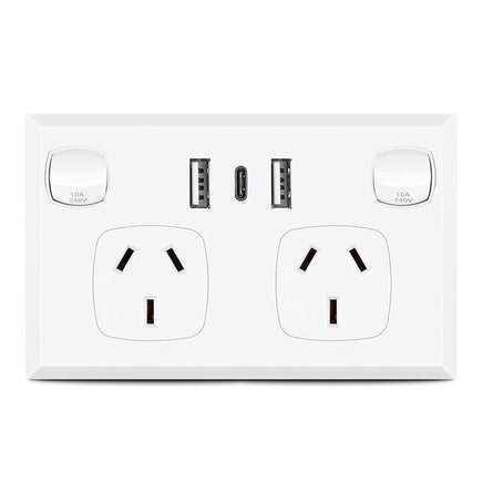 5PCS Double Power Point Dual USB+Type-C GPO Fast Charge 3.6 amp Wall Outlet Auto Accessories Kings Warehouse 
