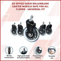 5x Office Chair Rollerblade Caster Wheels Safe for All Floors - Universal Fit Furniture Kings Warehouse 