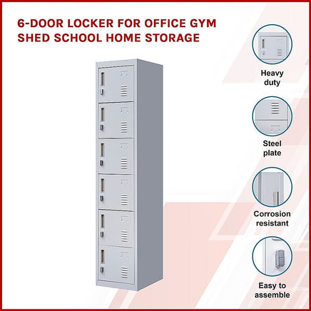 6-Door Locker for Office Gym Shed School Home Storage Furniture Kings Warehouse 