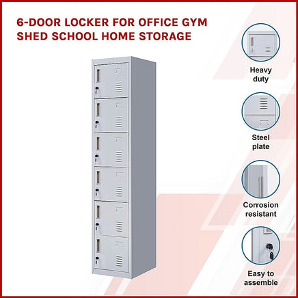 6-Door Locker for Office Gym Shed School Home Storage Furniture Kings Warehouse 