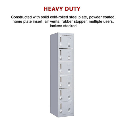 6-Door Locker for Office Gym Shed School Home Storage Furniture Kings Warehouse 
