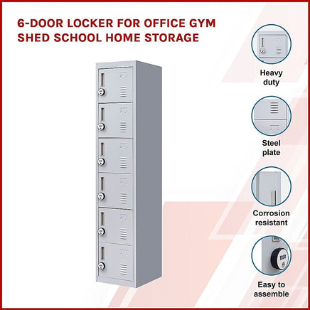 6-Door Locker for Office Gym Shed School Home Storage Furniture Kings Warehouse 