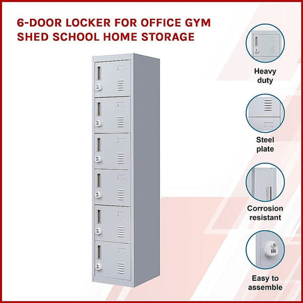 6-Door Locker for Office Gym Shed School Home Storage Furniture Kings Warehouse 