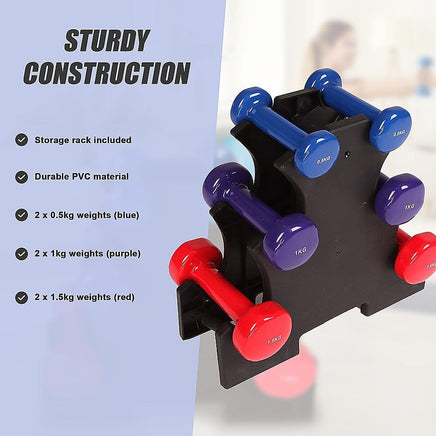 6-Piece Dumbbell Set with Storage Rack for Home Gym Training Sports & Fitness Kings Warehouse 