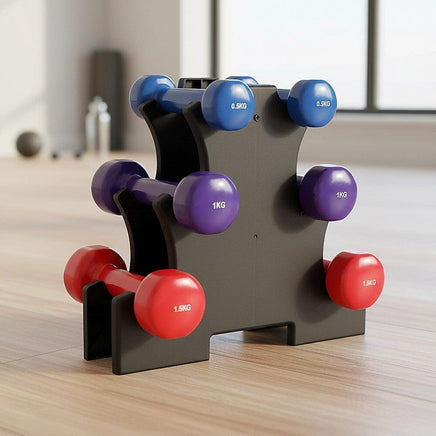 6-Piece Dumbbell Set with Storage Rack for Home Gym Training Sports & Fitness Kings Warehouse 