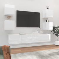 6 Piece TV Cabinet Set High Gloss White Engineered Wood