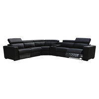 6 Seater Real Leather sofa Black Color Lounge Set for Living Room Couch with Adjustable Headrest