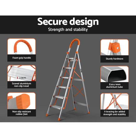 6 Step Ladder Multi-Purpose Folding Aluminium Light Weight Non Slip Platform Tools Kings Warehouse 