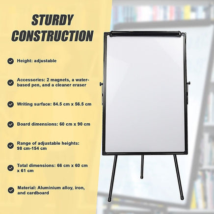 60 x 90cm Magnetic Writing Whiteboard Dry Erase w/ Height Adjustable Tripod Stand Furniture Kings Warehouse 