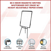 60 x 90cm Magnetic Writing Whiteboard Dry Erase w/ Height Adjustable Tripod Stand Furniture Kings Warehouse 