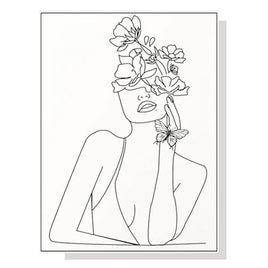 60cmx90cm Line Art Girl White Frame Canvas Wall Art Kings Warehouse 