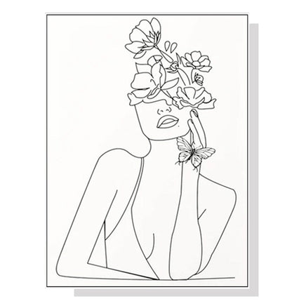 60cmx90cm Line Art Girl White Frame Canvas Wall Art Kings Warehouse 