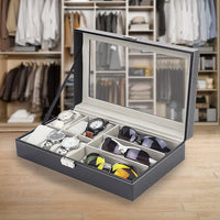 6+3 Grid Watch Sunglass Eyeglasses Display Box Case Storage Organizer PU Leather Home & Garden Kings Warehouse 