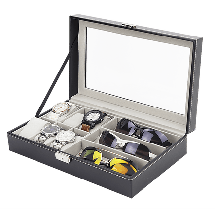 6+3 Grid Watch Sunglass Eyeglasses Display Box Case Storage Organizer PU Leather Home & Garden Kings Warehouse 
