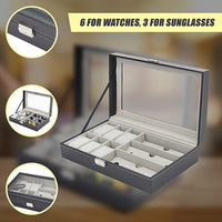 6+3 Grid Watch Sunglass Eyeglasses Display Box Case Storage Organizer PU Leather Home & Garden Kings Warehouse 