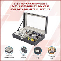 6+3 Grid Watch Sunglass Eyeglasses Display Box Case Storage Organizer PU Leather Home & Garden Kings Warehouse 