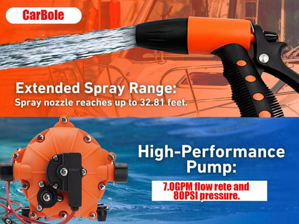 6.6GPM Washdown Pump Kit 12V Wash Pump w/ Hose Nozzle For Caravan RV Marine Boat Furniture Kings Warehouse 
