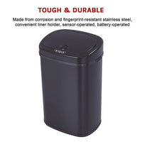 68L Motion Sensor Bin Automatic Stainless Steel Kitchen Rubbish Trash - Black Home & Garden Kings Warehouse 