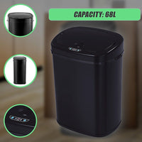 68L Motion Sensor Bin Automatic Stainless Steel Kitchen Rubbish Trash - Black Home & Garden Kings Warehouse 