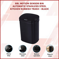 68L Motion Sensor Bin Automatic Stainless Steel Kitchen Rubbish Trash - Black Home & Garden Kings Warehouse 