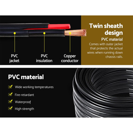 6MM 30M Twin Core Wire Electrical Cable Extension Car 450V 2 Sheath Auto Accessories Kings Warehouse 
