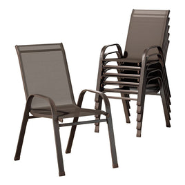 6PC Outdoor Dining Chairs Stackable Lounge Chair Patio Furniture Brown Furniture Kings Warehouse 