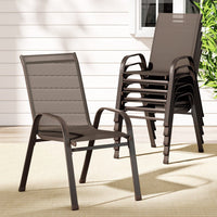 6PC Outdoor Dining Chairs Stackable Lounge Chair Patio Furniture Brown Furniture Kings Warehouse 