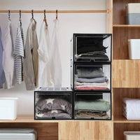 6x Large Shoe Storage Boxes Stackable Shoe Box Organisers Containers Display Cases Bins Magnetic Door Kings Warehouse 