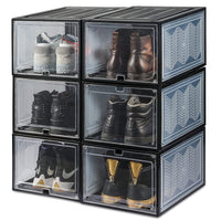 6x Large Shoe Storage Boxes Stackable Shoe Box Organisers Containers Display Cases Bins Magnetic Door Kings Warehouse 