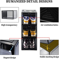 6x Large Shoe Storage Boxes Stackable Shoe Box Organisers Containers Display Cases Bins Magnetic Door Kings Warehouse 