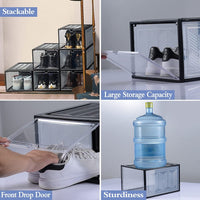 6x Large Shoe Storage Boxes Stackable Shoe Box Organisers Containers Display Cases Bins Magnetic Door Kings Warehouse 