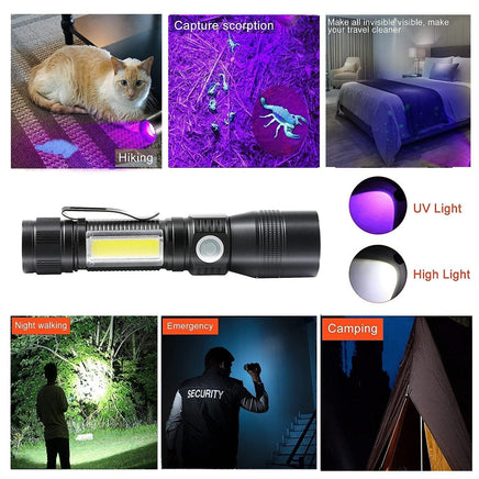 7 Modes Waterproof Rechargeable UV Light Flashlight Torch for Camping Kings Warehouse 