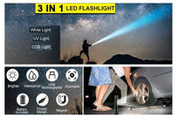7 Modes Waterproof Rechargeable UV Light Flashlight Torch for Camping Kings Warehouse 