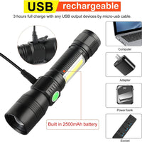 7 Modes Waterproof Rechargeable UV Light Flashlight Torch for Camping Kings Warehouse 