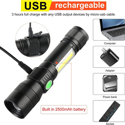7 Modes Waterproof Rechargeable UV Light Flashlight Torch for Camping Kings Warehouse 