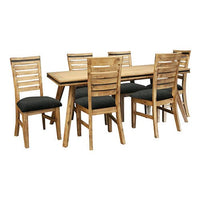 7 Pieces Dining Suite 180cm Medium Size Dining Table & 6X Chairs in Solid Acacia Wooden Frame in Silver Brush Colour Furniture Kings Warehouse 