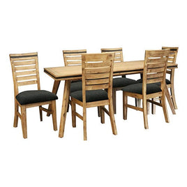 7 Pieces Dining Suite 180cm Medium Size Dining Table & 6X Chairs in Solid Acacia Wooden Frame in Silver Brush Colour Furniture Kings Warehouse 