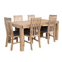 7 Pieces Dining Suite 180cm Medium Size Dining Table & 6X Chairs with Solid Acacia Wooden Base in Oak Colour Furniture Kings Warehouse 