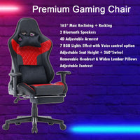 7 RGB Lights Bluetooth Speaker Gaming Chair Ergonomic Racing chair 165° Reclining Gaming Seat 4D Armrest Footrest Black Furniture Kings Warehouse 