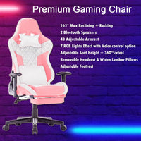 7 RGB Lights Bluetooth Speaker Gaming Chair Ergonomic Racing chair 165° Reclining Gaming Seat 4D Armrest Footrest Black Furniture Kings Warehouse 