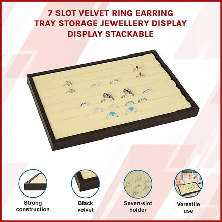 7 Slot Velvet Ring Earring Tray Storage Jewellery Display Display Stackable Home & Garden Kings Warehouse 
