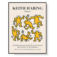 70cmx100cm Keith Haring Dancer Yellow Black Frame Canvas Wall Art Kings Warehouse 