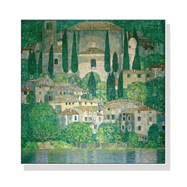 70cmx70cm Kirche In Cassone by Gustav Klimt White Frame Canvas Wall Art Kings Warehouse