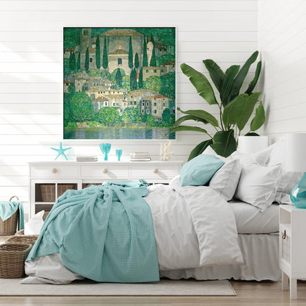70cmx70cm Kirche In Cassone by Gustav Klimt White Frame Canvas Wall Art Kings Warehouse 